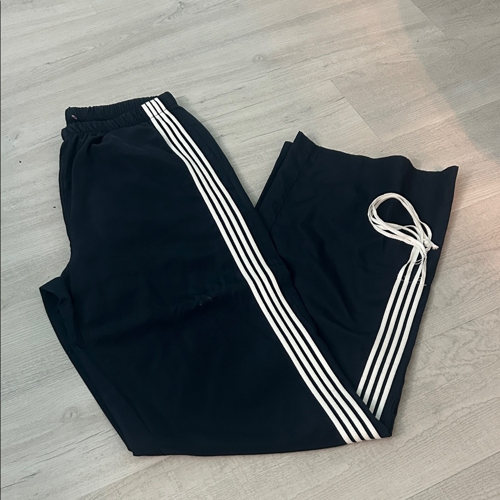 Edikted navy track pants with White Stripes